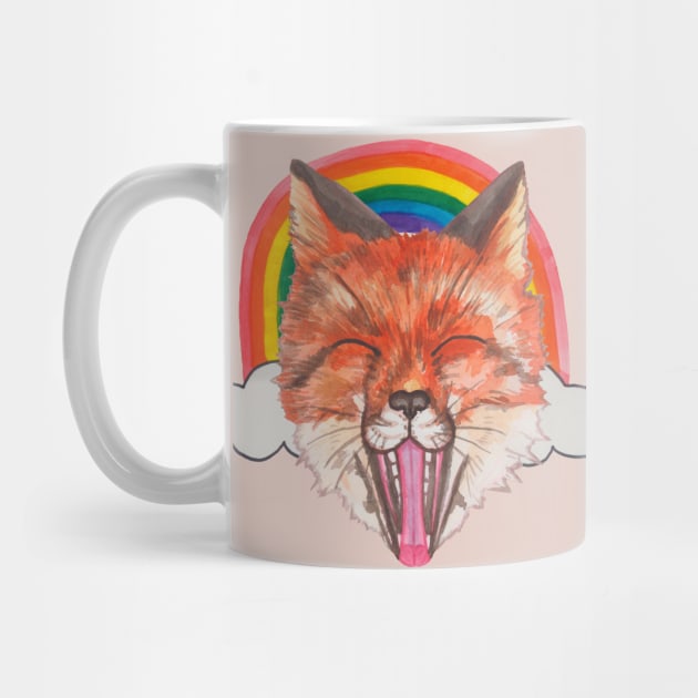 Fox face with rainbow and clouds by deadblackpony